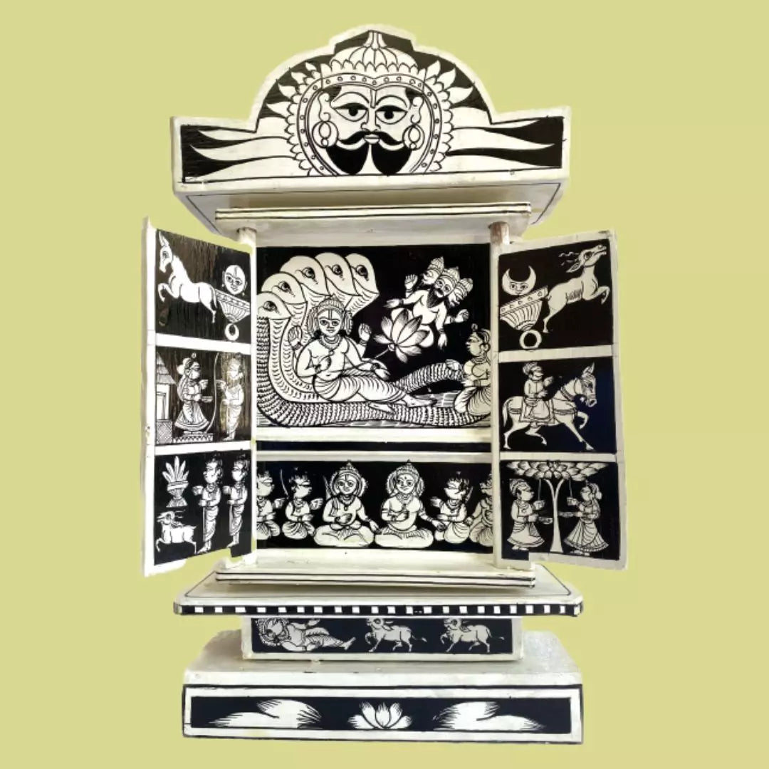 Rajasthani Kaavad Art | Large | Black and White Color