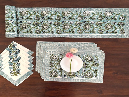 Hand Block printed Dining mats Napkin Runner set