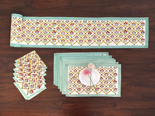 Hand Block printed Dining mats Napkin Runner set