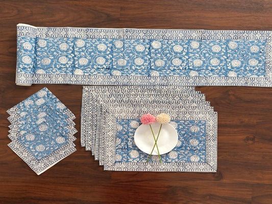 Hand Block printed Dining mats Napkin Runner set