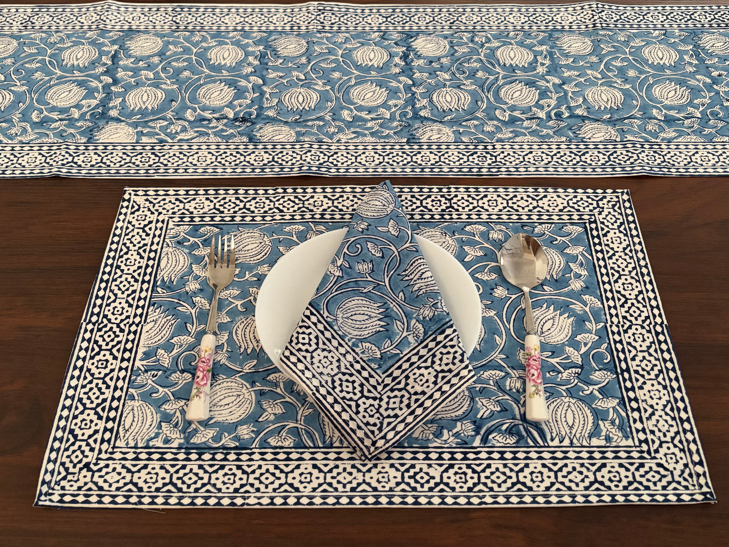 Hand Block printed Dining mats Napkin Runner set