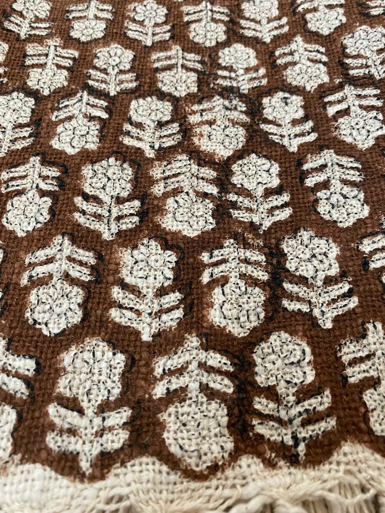 Hand block printed Cotton Sofa Throws - Brown Floral print