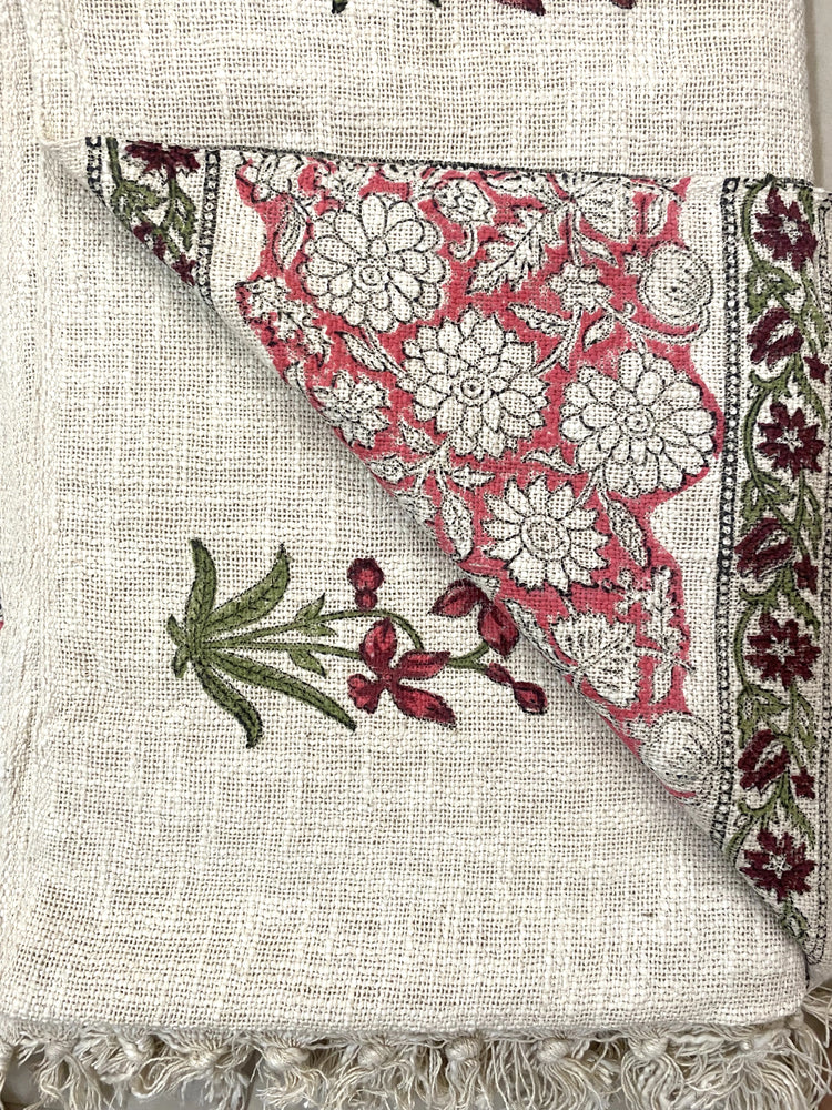 Hand Blockprinted Cotton Sofa Throws - Pink Mughlai