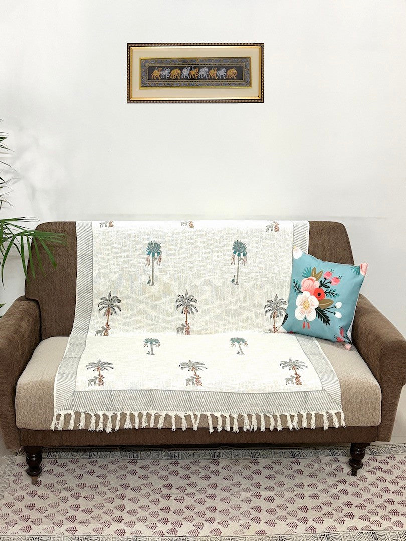 Hand blockprinted Cotton Sofa Throws-Palm tree and Deer