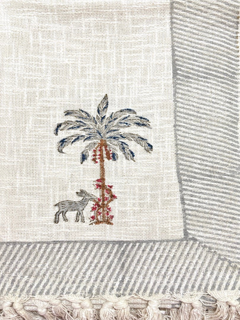 Hand blockprinted Cotton Sofa Throws-Palm tree and Deer