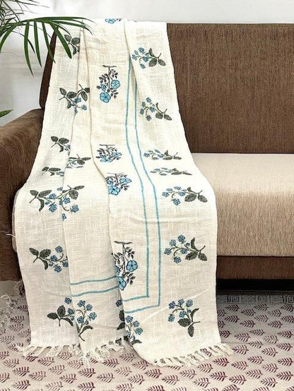 Hand blockprinted Cotton Sofa Throws-Floral All Over Blue