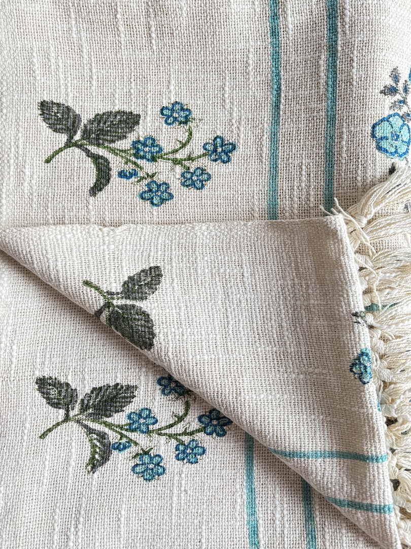 Hand blockprinted Cotton Sofa Throws-Floral All Over Blue