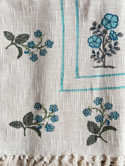 Hand blockprinted Cotton Sofa Throws-Floral All Over Blue