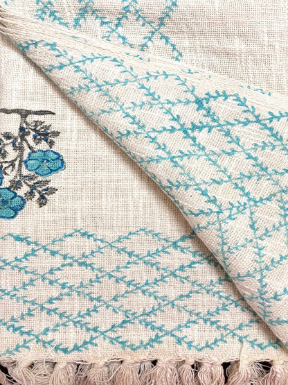 Hand blockprinted Cotton Sofa Throws-Sky Blue with Border