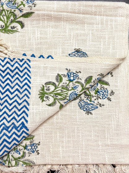 Hand blockprinted Cotton Sofa Throws-Blue Green Floral