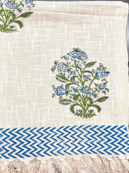 Hand blockprinted Cotton Sofa Throws-Blue Green Floral