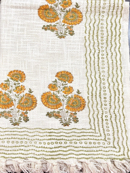 Hand blockprinted Cotton Sofa Throws-Mustard Yellow Floral