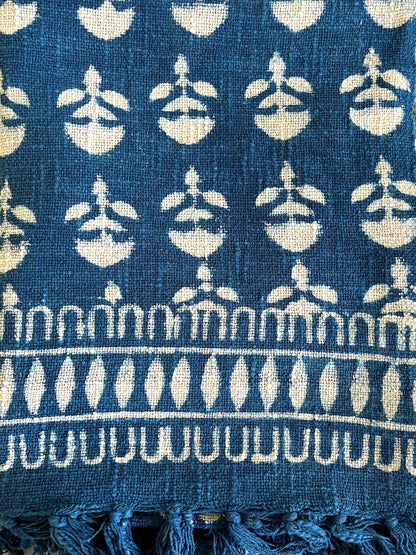 Hand block printed Cotton Sofa Throws-Indigo Floral