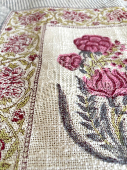 Hand blockprinted Cotton Sofa Throws-Pink Mughlai