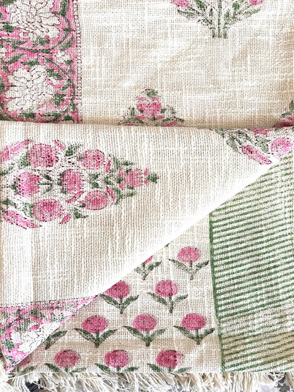 Hand block printed Cotton Sofa Throws-Pink Floral