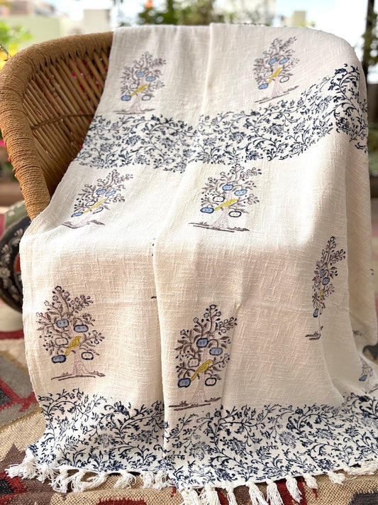 Hand block printed Cotton Sofa Throws-Blue Floral