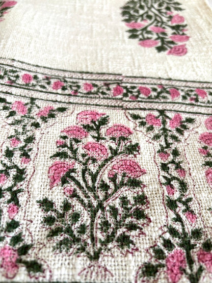 Hand blockprinted Cotton Sofa Throws-Pink Green Floral
