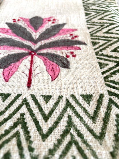 Hand block printed Cotton Sofa Throws-Pink Grey Floral