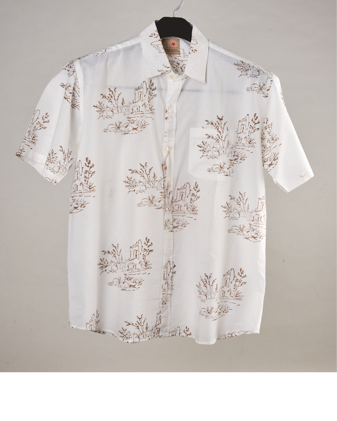 Hand Blockprinted Cotton Half Sleeve Shirt for Men - Regular Fit -White