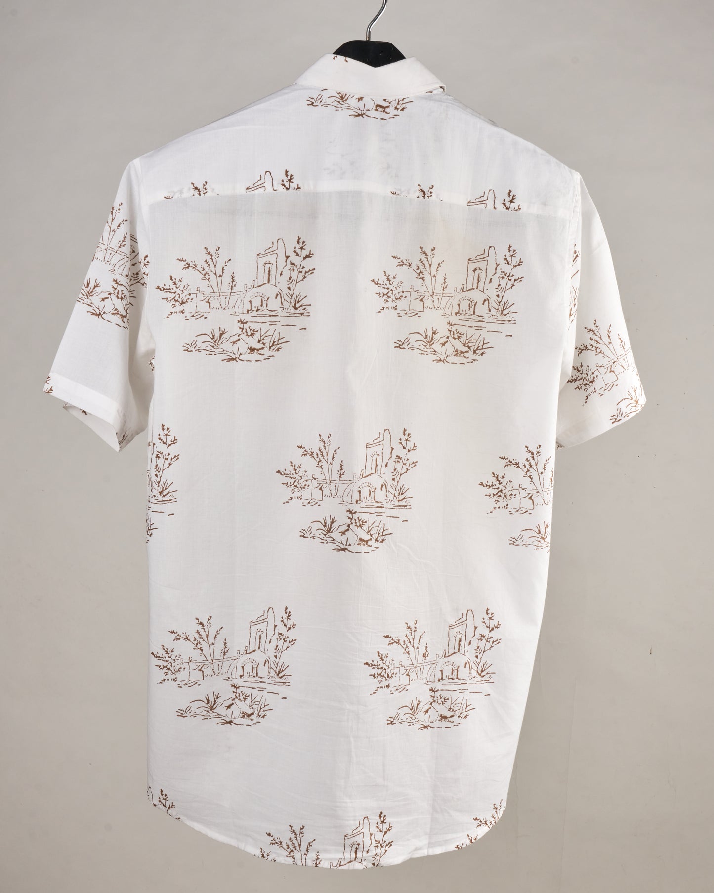 Hand Blockprinted Cotton Half Sleeve Shirt for Men - Regular Fit -White