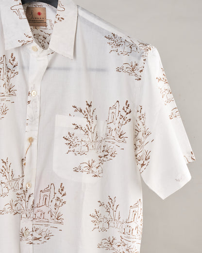 Hand Blockprinted Cotton Half Sleeve Shirt for Men - Regular Fit -White
