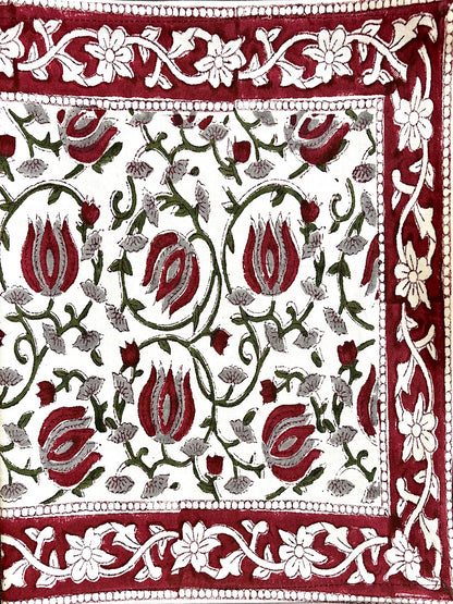 Hand blockprinted table runner | Maroon | Lotus design