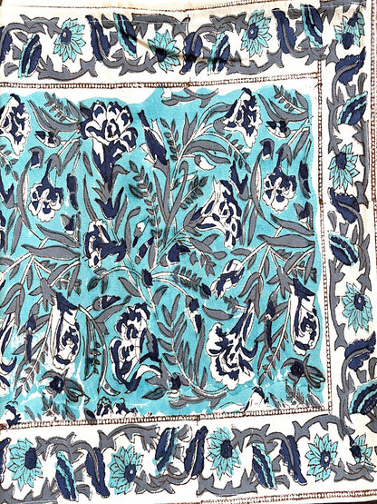 Hand block printed table runner | Blue | Floral design