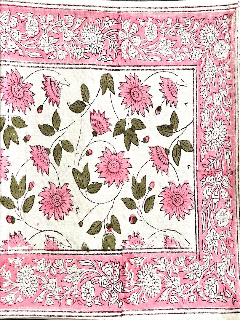 Hand block printed table runner | Pink | Floral design