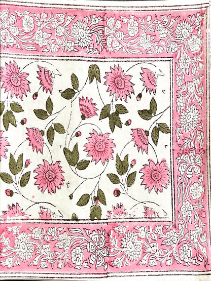 Hand block printed table runner | Pink | Floral design