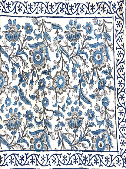 Hand block printed table runner | Blue Grey| Floral design