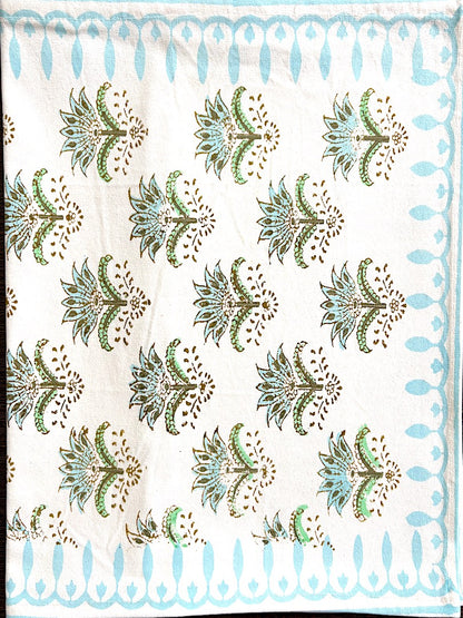 Hand block printed table runner | Light Blue| Floral design
