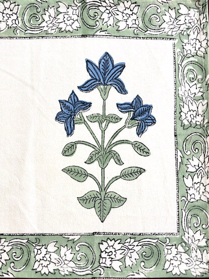 Hand block printed table runner | Green Blue| Mughlai design