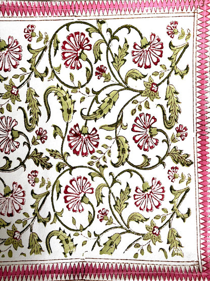 Hand block printed table runner | Pink Green| Floral design