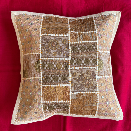 Barmeri Work  Embroidery Patchwork Cushion Cover - White