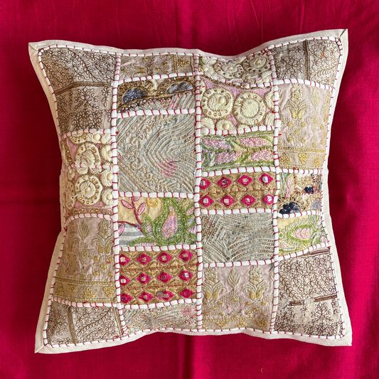 Barmeri Work  Embroidery Patchwork Cushion Cover - White