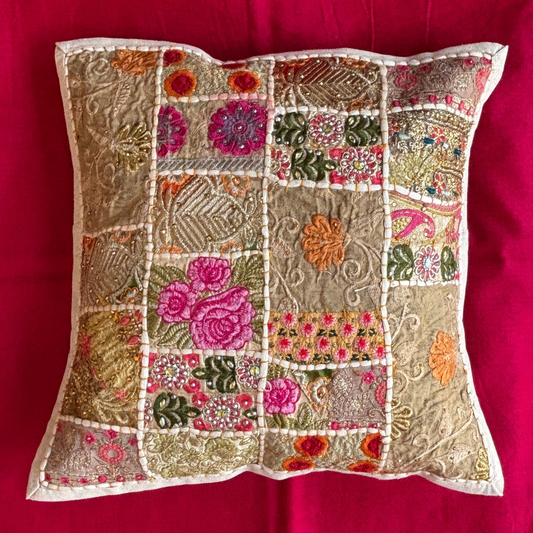 Barmeri Work  Embroidery Patchwork Cushion Cover - White