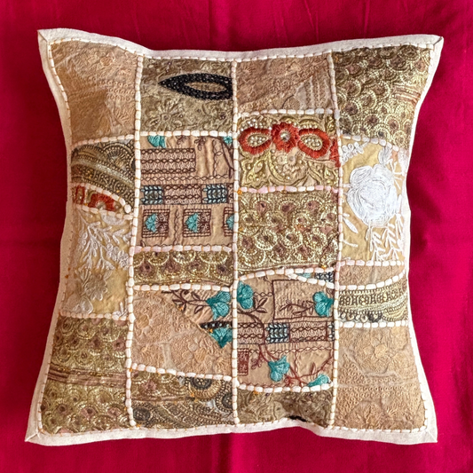 Barmeri Work  Embroidery Patchwork Cushion Cover - White