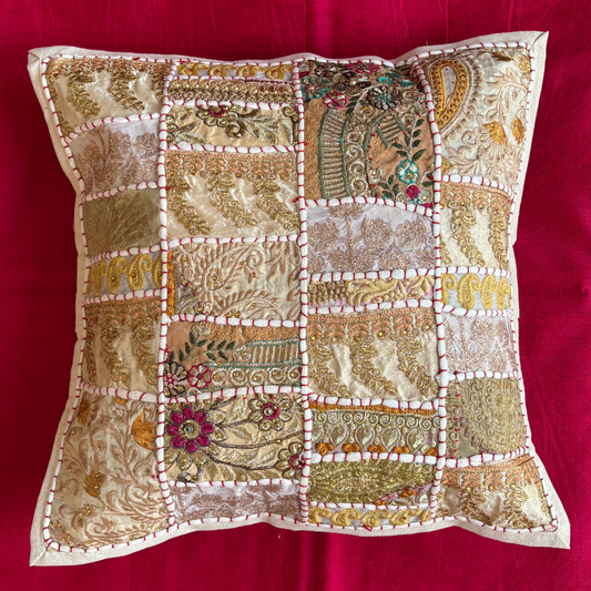 Barmeri Work  Embroidery Patchwork Cushion Cover - White