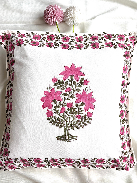 Hand Blockprinted Cushion Cover-Pink Floral design (set of 5)