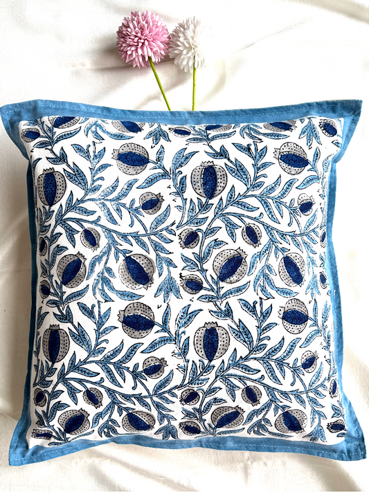Hand Blockprinted Cushion Cover-Blue-Pomegranate design (set of 5)