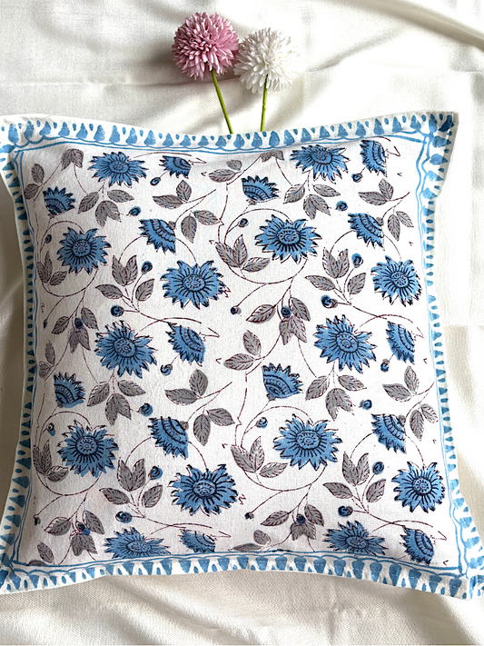 Hand Block printed Cushion Cover-Blue-Floral design (set of 5)