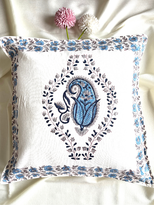 Hand Blockprinted Cushion Cover-Blue-Paisley design (set of 5)