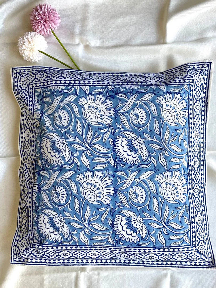 Hand Blockprinted Cushion Cover-Blue-Floral design (set of 5 cushion covers)