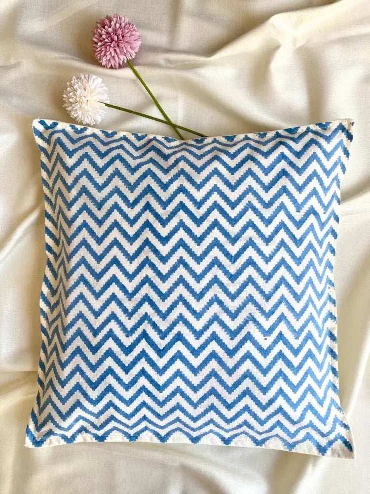 Hand Blockprinted Cushion Cover-Blue Stripes (set of 5 cushion covers)