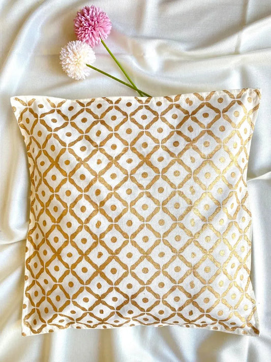 Hand Blockprinted Cushion Cover-Golden (Set of 5 Cushion Covers)