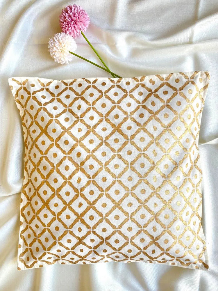 Hand Blockprinted Cushion Cover-Golden (Set of 5 Cushion Covers)