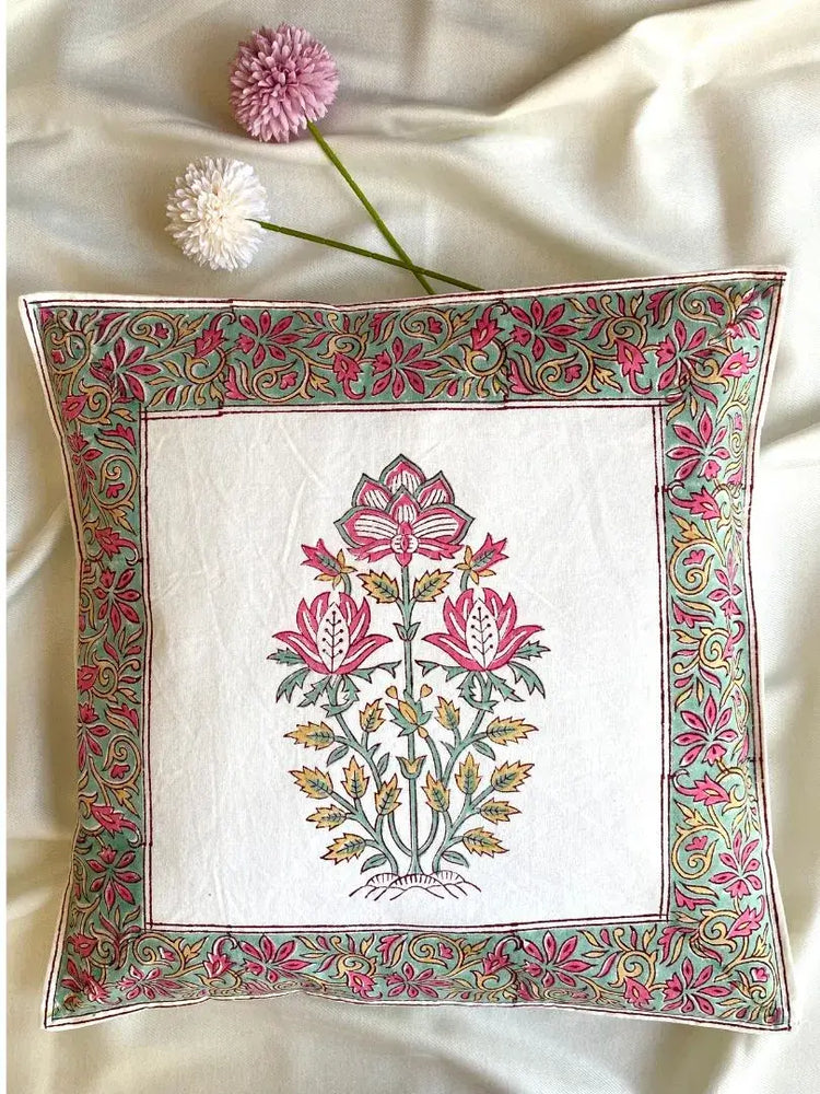 Hand Blockprinted Cushion Cover-Multicolor-Mughlai Design (set of 5 cushion covers)