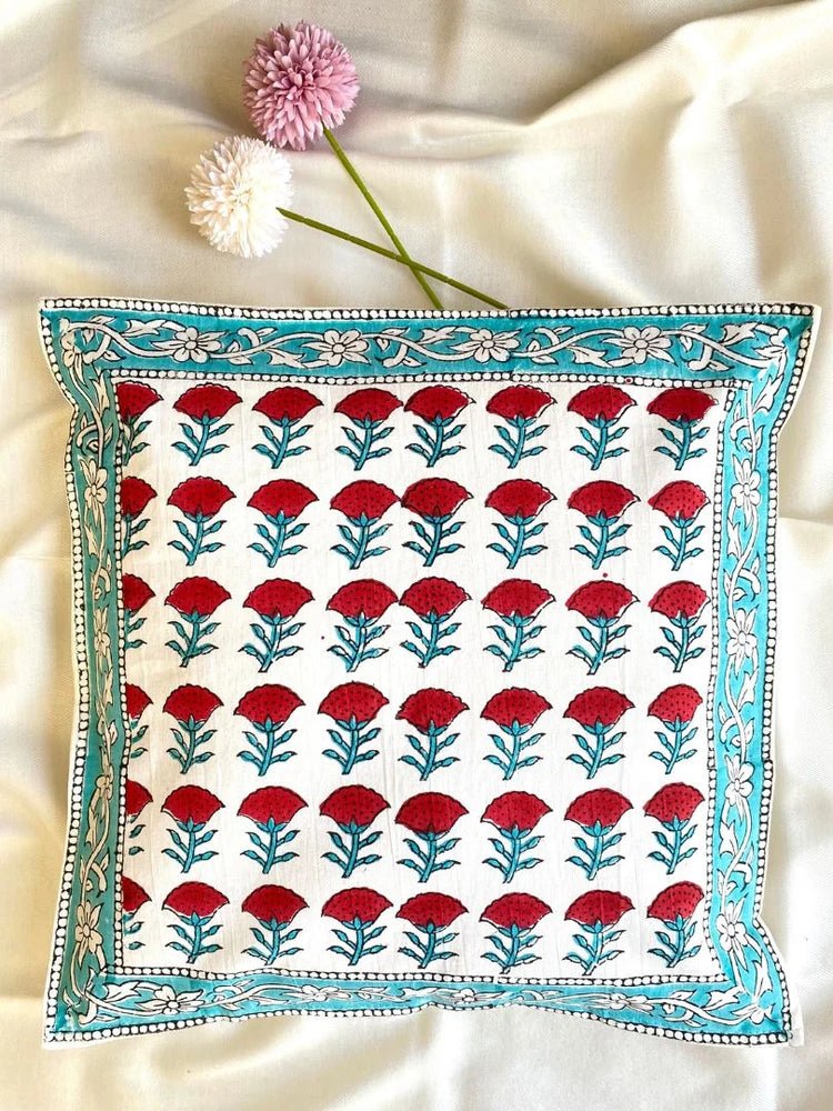 Hand Blockprinted Cushion Cover-Red-Floral design (set of 5 cushion covers)