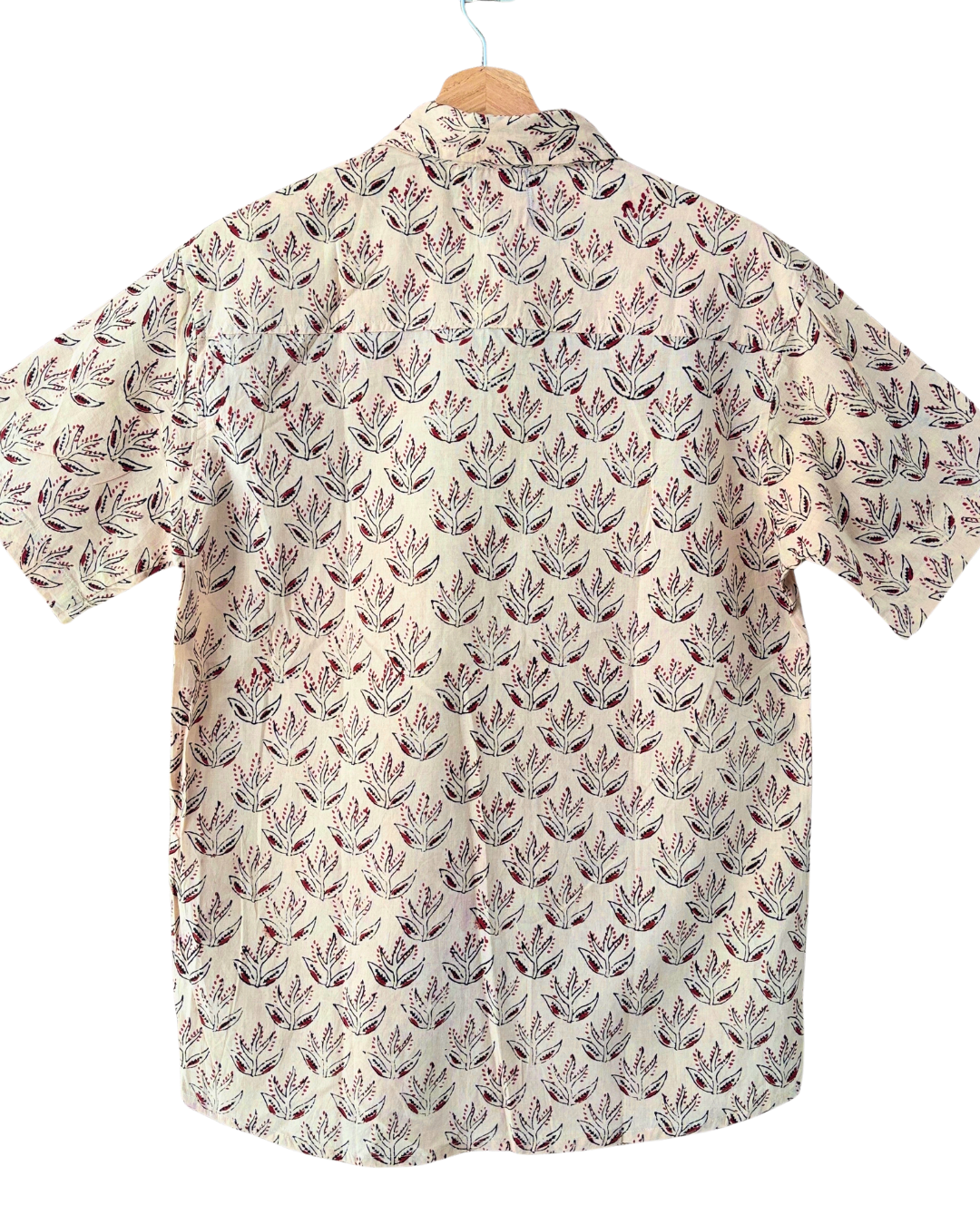 Hand Blockprinted Cotton Half Sleeve Shirt for Men - Regular Fit - Beige Brown Motifs
