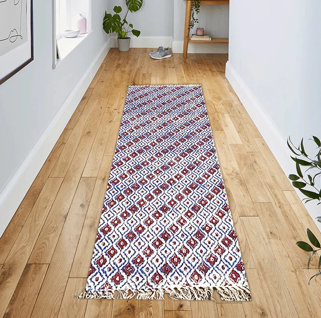 Printed cotton Yoga mat Blue Ikat